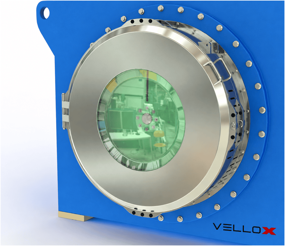 Front view of the closed Remora™ electromagnetic prime-mover housing, the patented Vellox unit that couples to an electric generator to form SpinG™